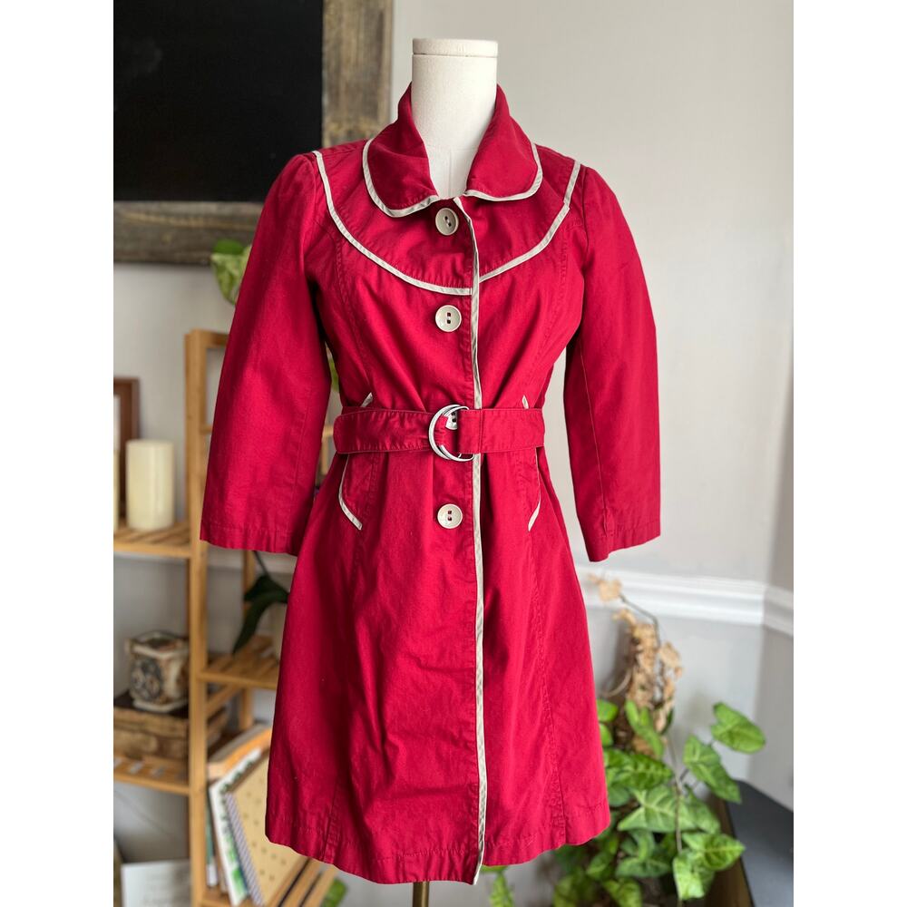 Vintage Y2K Red Cotton Jacket Mod Retro Rain Wind Size XS